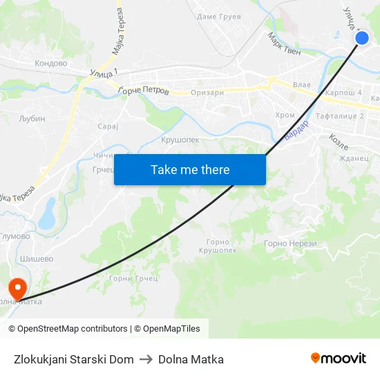 Zlokukjani Starski Dom to Dolna Matka map