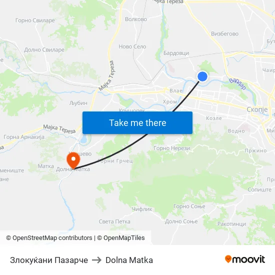 Злокуќани Пазарче to Dolna Matka map