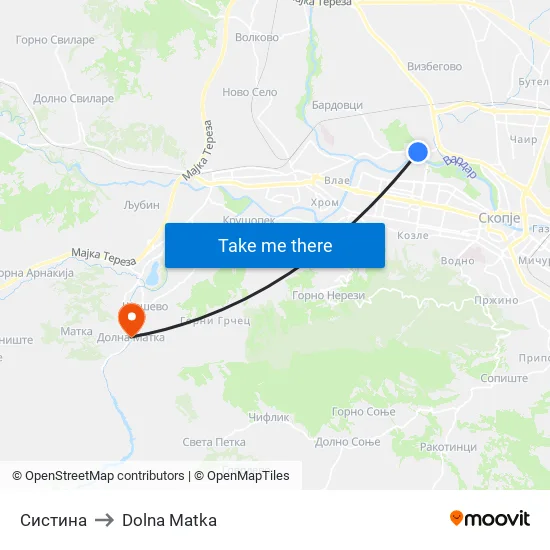 Систина to Dolna Matka map