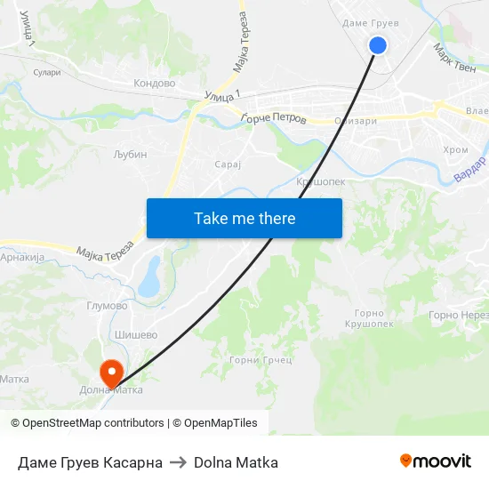 Даме Груев Касарна to Dolna Matka map