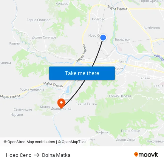 Ново Село to Dolna Matka map