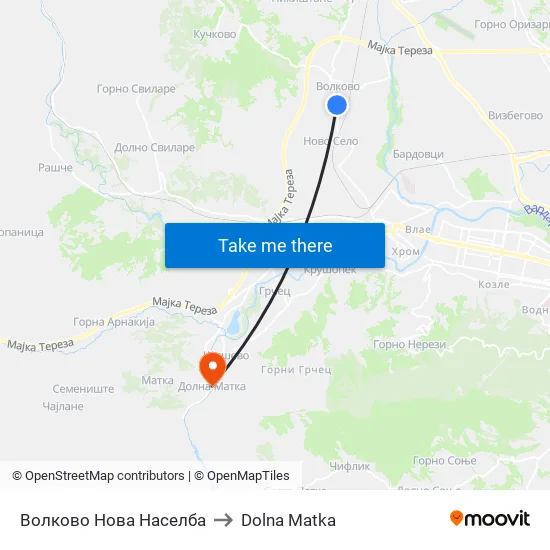 Волково Нова Населба to Dolna Matka map