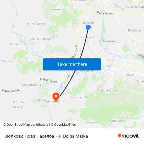 Волково Нова Населба to Dolna Matka map