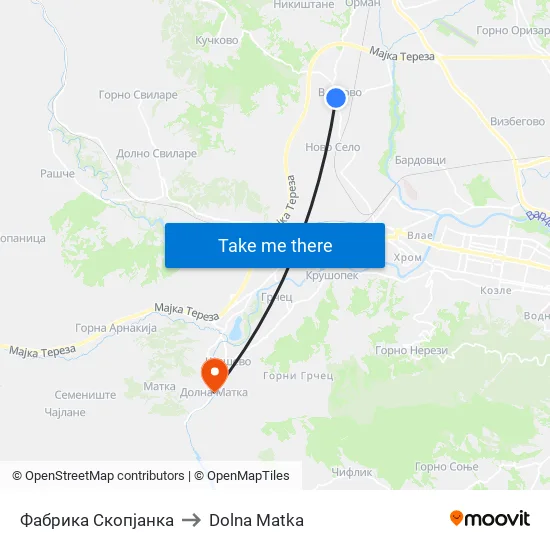 Фабрика Скопјанка to Dolna Matka map
