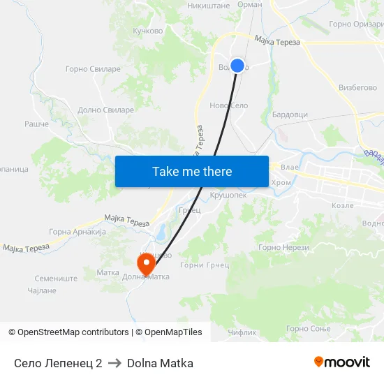 Село Лепенец 2 to Dolna Matka map