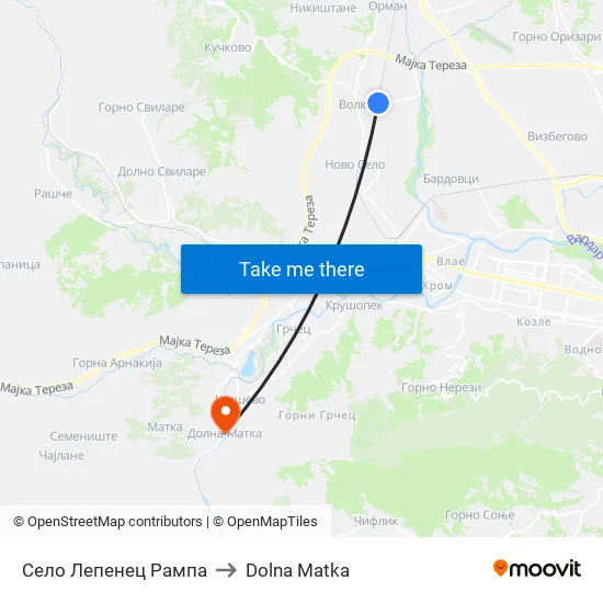 Село Лепенец Рампа to Dolna Matka map