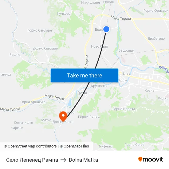 Село Лепенец Рампа to Dolna Matka map