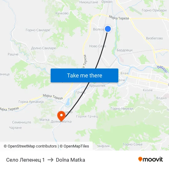 Село Лепенец 1 to Dolna Matka map