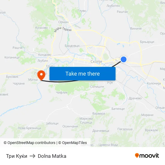 Три Куќи to Dolna Matka map