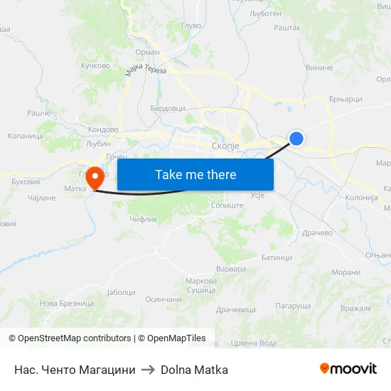 Нас. Ченто Магацини to Dolna Matka map