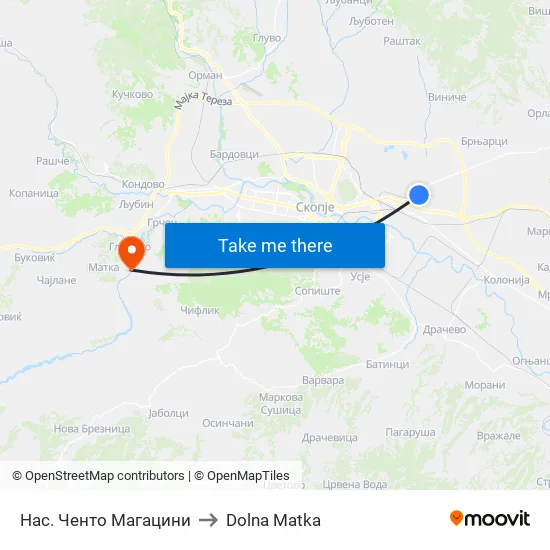 Нас. Ченто Магацини to Dolna Matka map