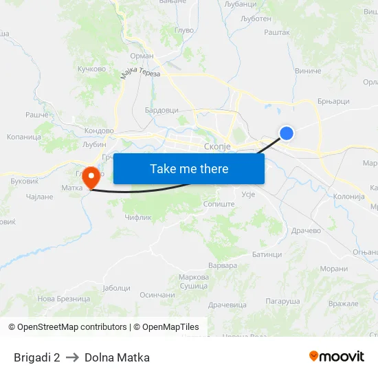 Brigadi 2 to Dolna Matka map