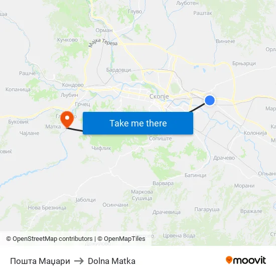 Пошта Маџари to Dolna Matka map