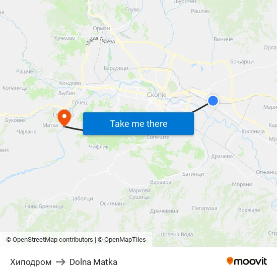 Хиподром to Dolna Matka map
