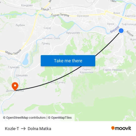 Kozle-T to Dolna Matka map