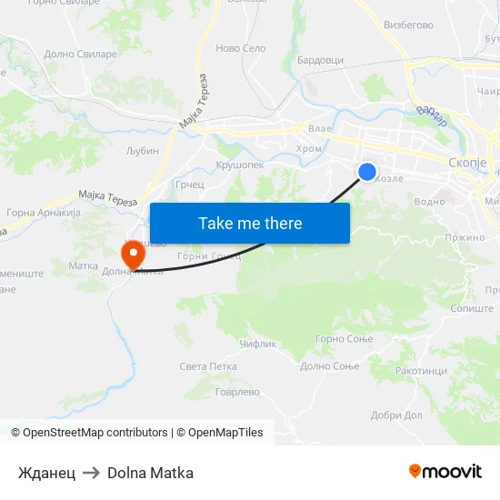 Жданец to Dolna Matka map