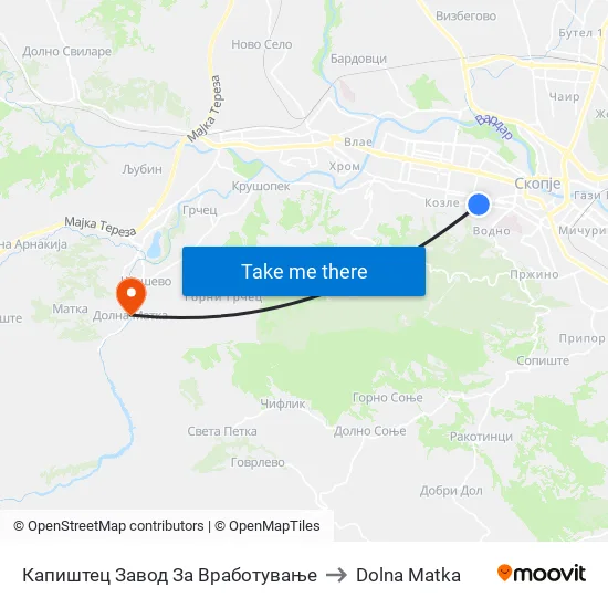 Капиштец Завод За Вработување to Dolna Matka map