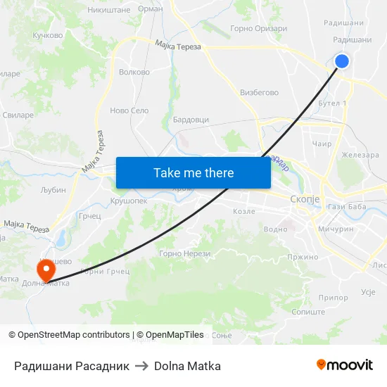 Радишани Расадник to Dolna Matka map