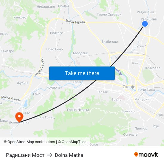 Радишани Мост to Dolna Matka map