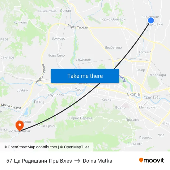 57-Ца Радишани-Прв Влез to Dolna Matka map