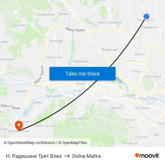 Н. Радишани Трет Влез to Dolna Matka map