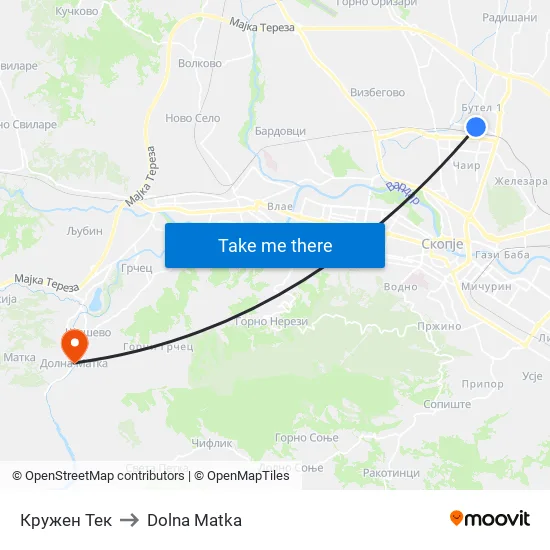 Кружен Тек to Dolna Matka map