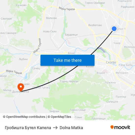 Гробишта Бутел Капела to Dolna Matka map