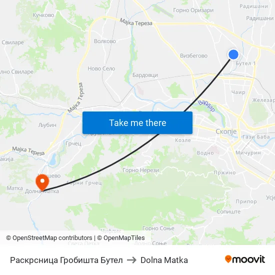 Раскрсница Гробишта Бутел to Dolna Matka map