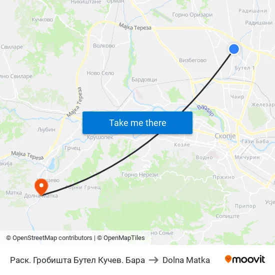 Раск. Гробишта Бутел Кучев. Бара to Dolna Matka map