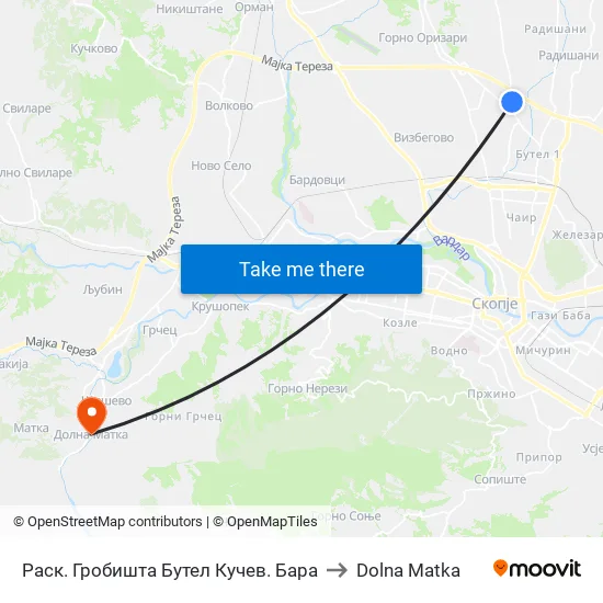 Раск. Гробишта Бутел Кучев. Бара to Dolna Matka map