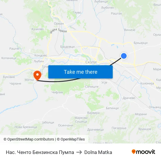 Нас. Ченто Бензинска Пумпа to Dolna Matka map