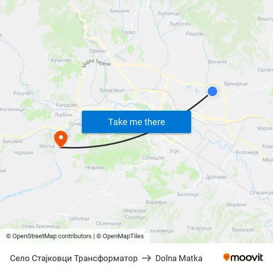 Село Стајковци Трансформатор to Dolna Matka map
