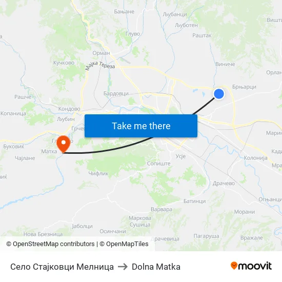 Село Стајковци Мелница to Dolna Matka map