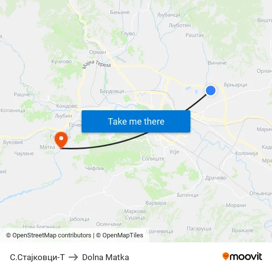 С.Стајковци-Т to Dolna Matka map