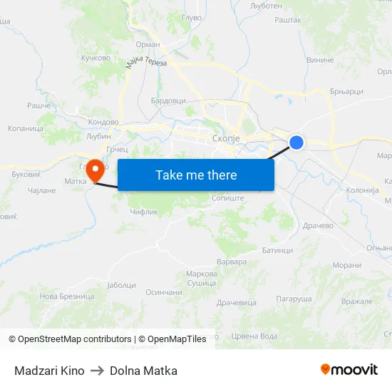 Madzari Kino to Dolna Matka map