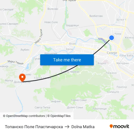 Топанско Поле Пластичарска to Dolna Matka map