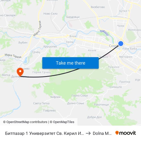 Битпазар 1 Универзитет Св. Кирил И Методиј to Dolna Matka map