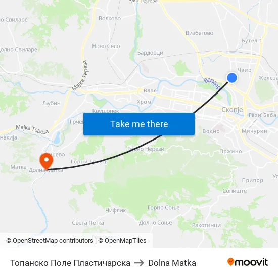 Топанско Поле Пластичарска to Dolna Matka map
