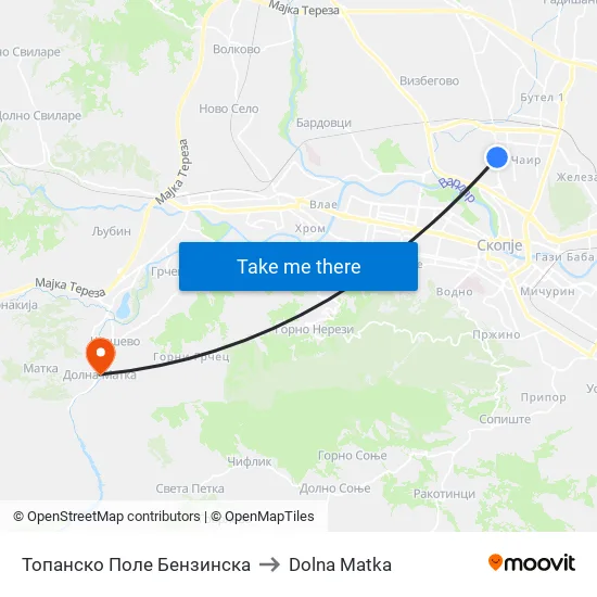 Топанско Поле Бензинска to Dolna Matka map