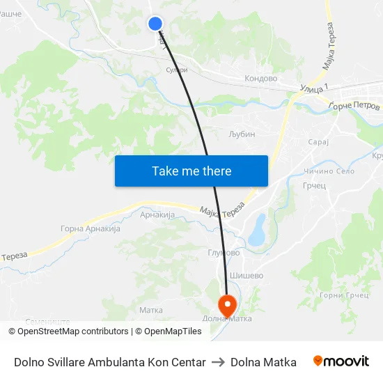 Dolno Svillare Ambulanta Kon Centar to Dolna Matka map
