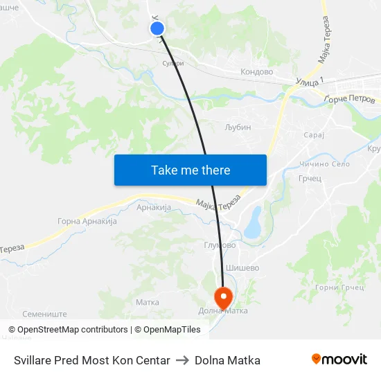 Svillare Pred Most Kon Centar to Dolna Matka map