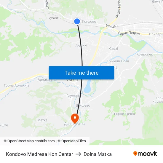 Kondovo Medresa Kon Centar to Dolna Matka map