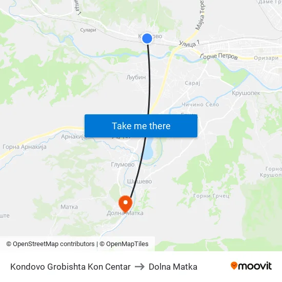 Kondovo Grobishta Kon Centar to Dolna Matka map