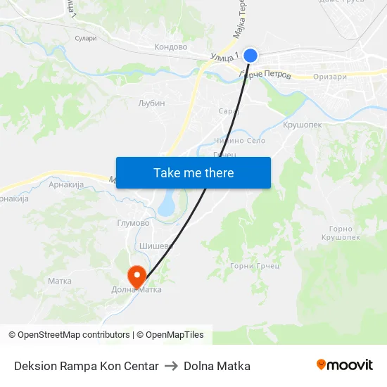 Deksion Rampa Kon Centar to Dolna Matka map