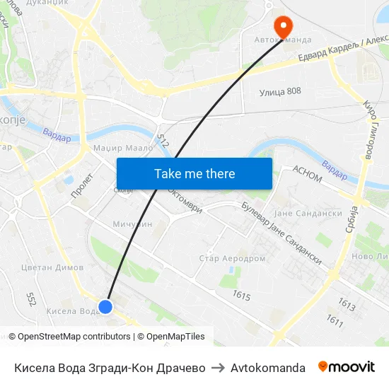 Кисела Вода Згради-Кон Драчево to Avtokomanda map