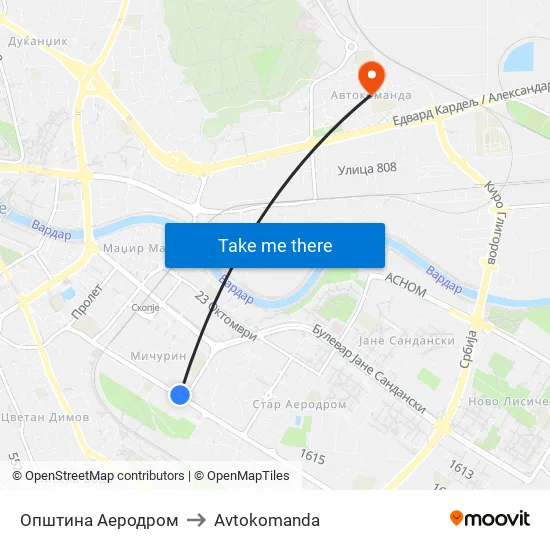 Општина Аеродром to Avtokomanda map