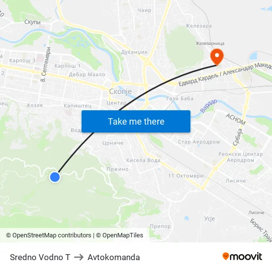 Sredno Vodno T to Avtokomanda map