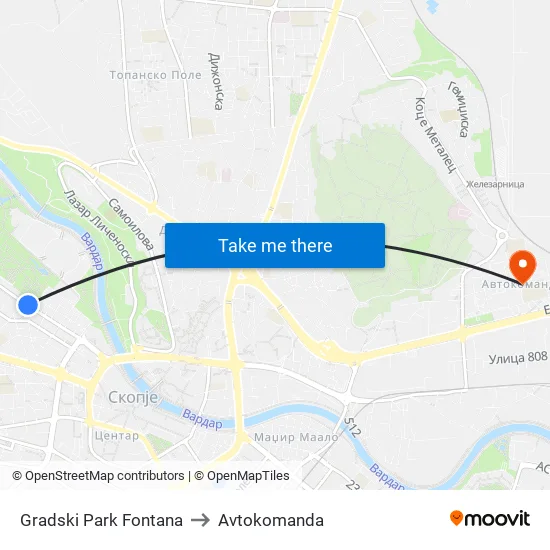 Gradski Park Fontana to Avtokomanda map