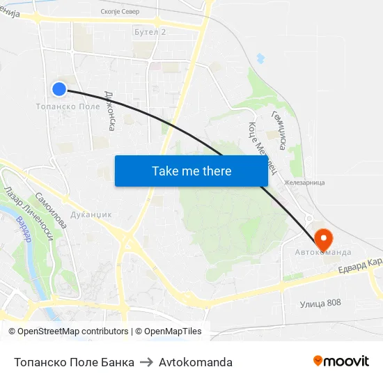 Топанско Поле Банка to Avtokomanda map