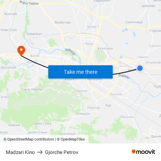 Madzari Kino to Gjorche Petrov map